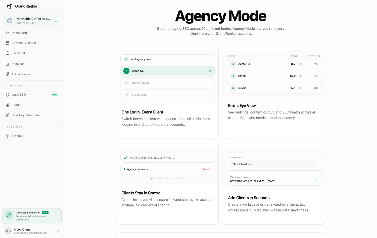 Agency mode with per-client workspaces