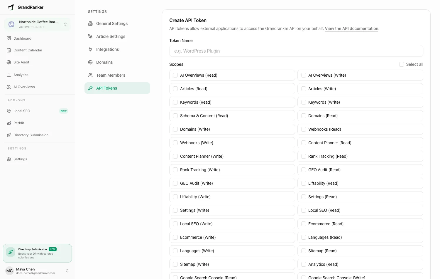 API tokens for the REST API