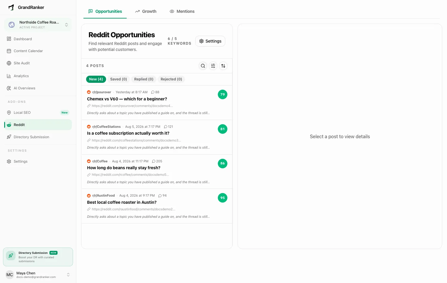 Reddit threads matched to your keywords
