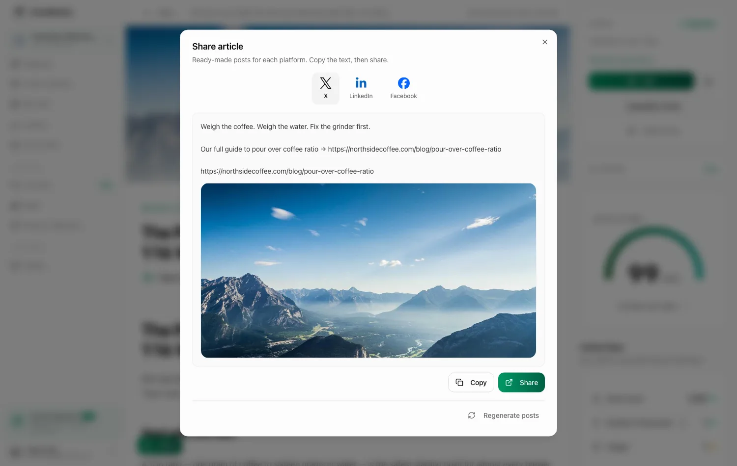Ready-made social posts generated for an article
