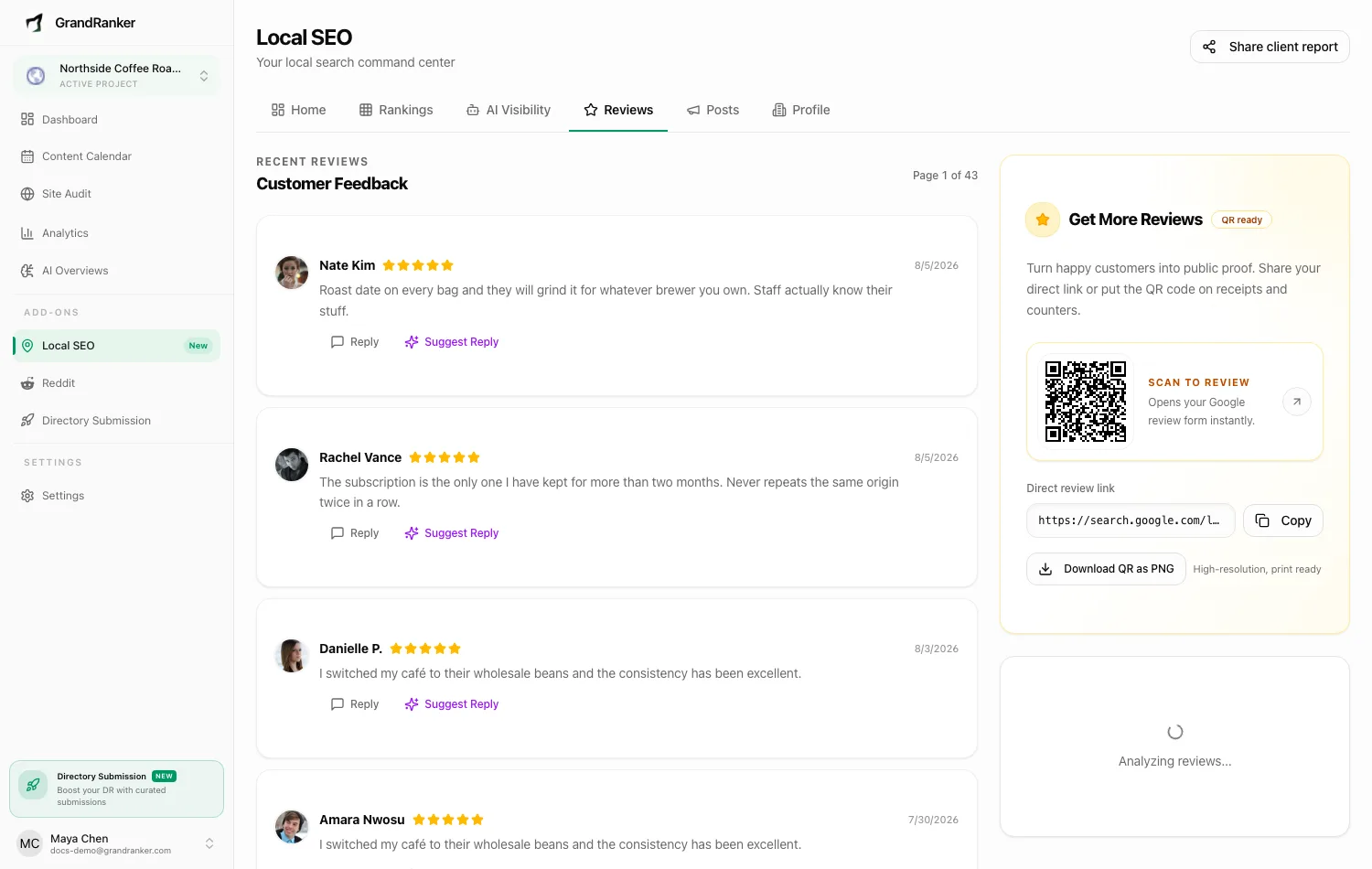 Google reviews and replies inside Local SEO