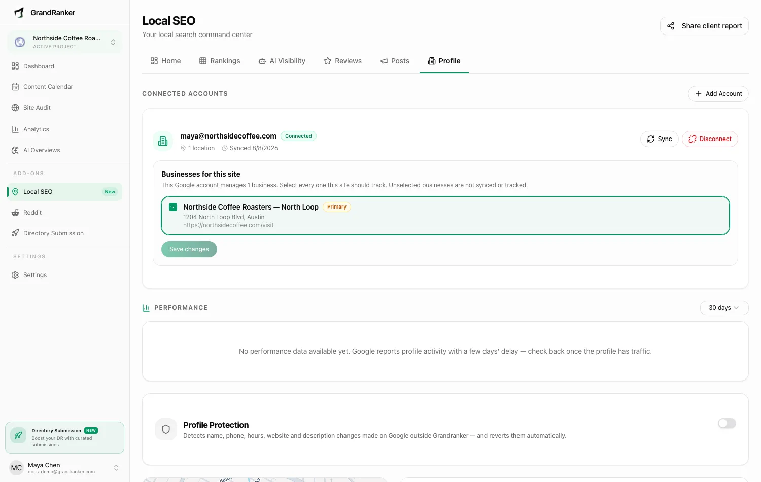 The connected Google Business Profile in Local SEO